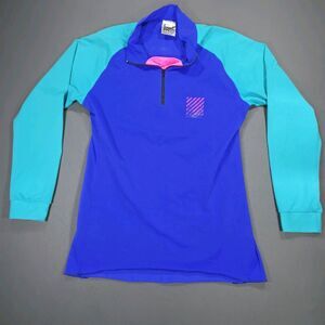 Mens Cycling Pullover Neon Blue & Green Sunbuster Performance Sports Vintage